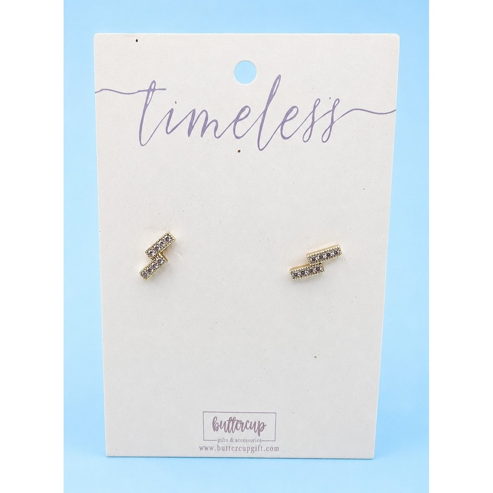 Buttercup 14K Gold Dipped CZ Double Bar Stud Earrings NWT Timeless -3432